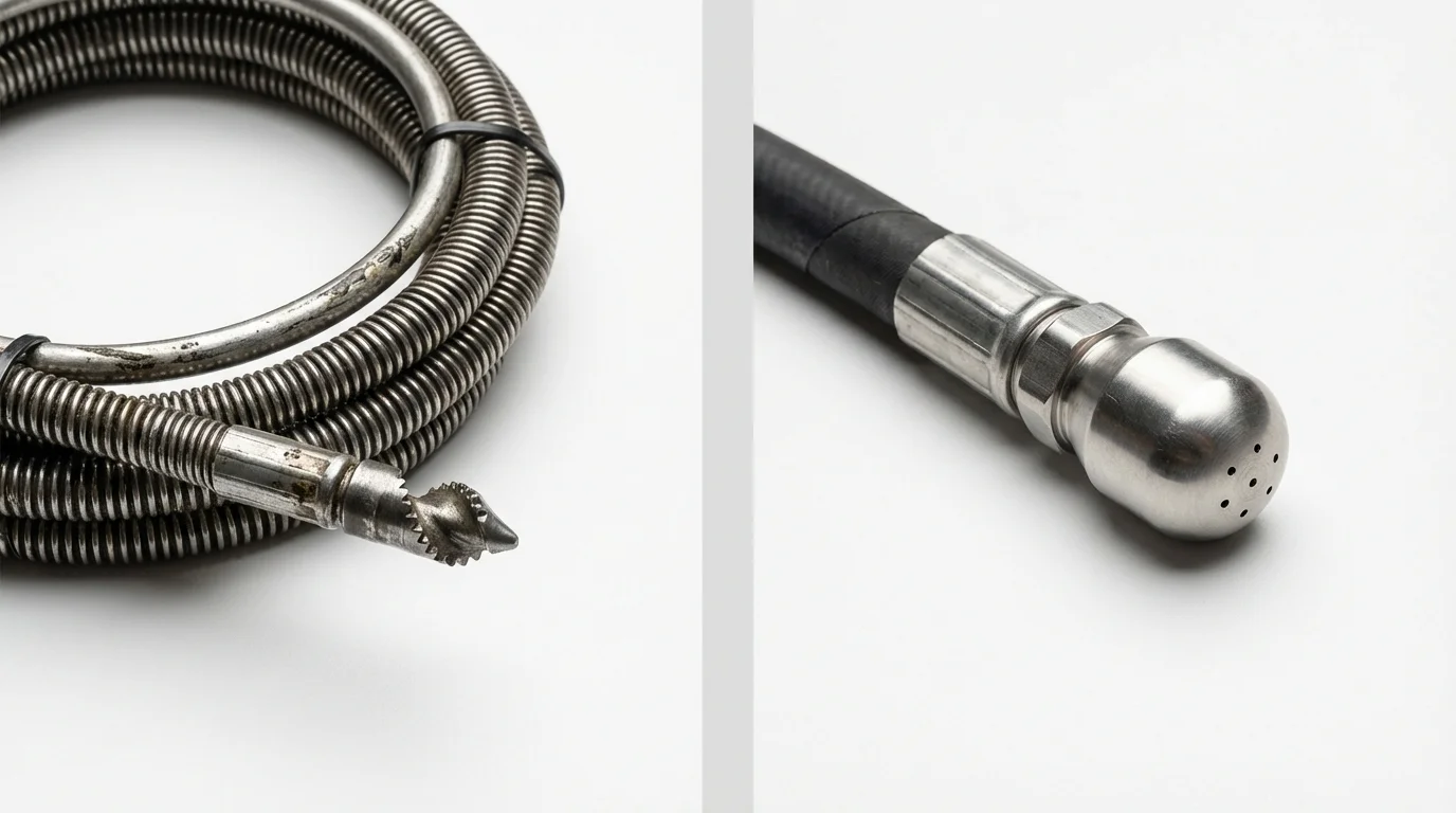 Drain snake cable and hydro jetting nozzle used for drain cleaning in Madison, OH